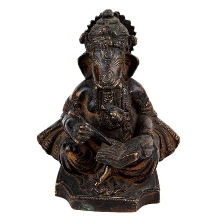 Brass Ganesha Statue Writing A Book