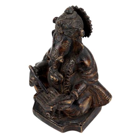 Brass Ganesha Statue Writing A Book