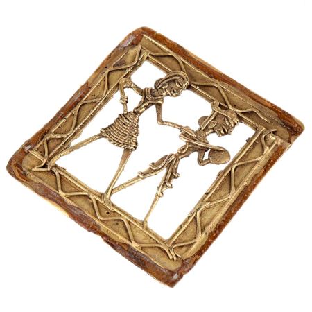 Brass Dhokra Wall Art Hanging Dancing Couple Tambourine In Hand