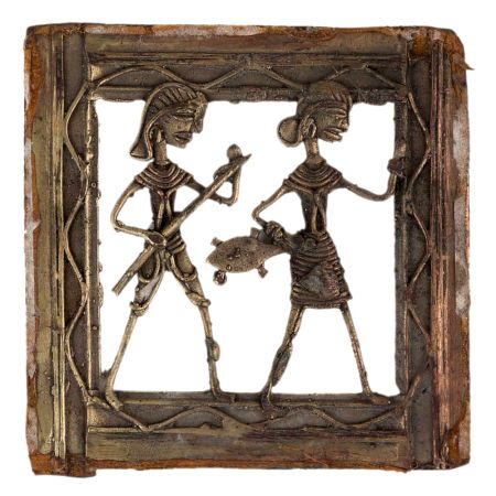 Brass Dhokra Wall Art Tribal Fisherman With Wife