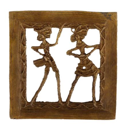 Brass Dhokra Wall Art Hanging In Square Frame For Home Decoration