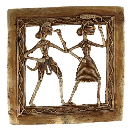 Golden Brass Dhokra Tribal Figurines Wall Hanging