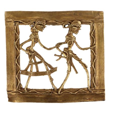 Brass Wall Art Hanging Of A Rural Couple Going To Fields Daily Activity
