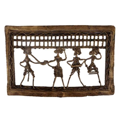 Brass Dhokra Art Hanging Rectangular Border Tribal Dancing Troupe