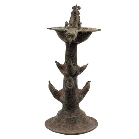 Dhokra Brass Standing Oil Lamp On Bird Base
