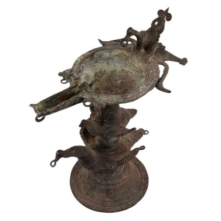 Dhokra Brass Standing Oil Lamp On Bird Base