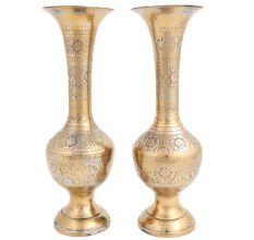 Brass Floral Carved Vase For  Flower Arrangement In Pair