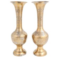 Brass Floral Carved Vase For  Flower Arrangement In Pair