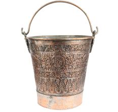 Copper Bucket With Kashmiri Repousse Work And Handle