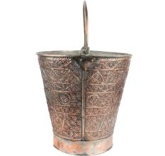 Copper Bucket Floral Kashmiri Repousse Artwork With Handle
