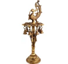 Oil Lamp Stand With Peacock and Hanging Bells