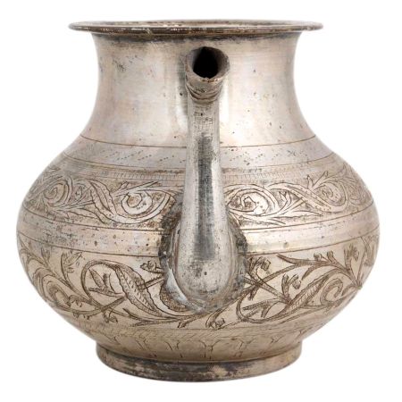Brass Kamandal Pot With Spout Floral Decoration