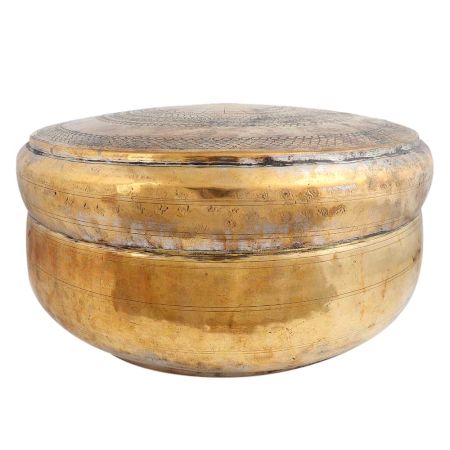 Round Brass Box Engraved Design Vintage Collection