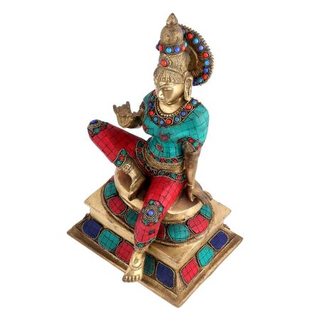 Brass Indian Goddess Statue With Multi Color Stones Inlay Work