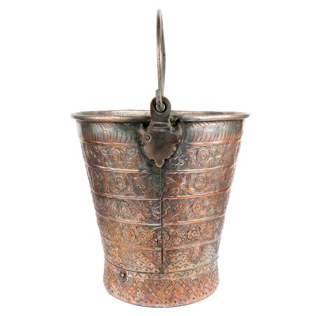 Copper Bucket With Detailed Chasing And Repousse Work And Handle