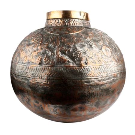 Round Copper Traditional Water Pot Embossed Design