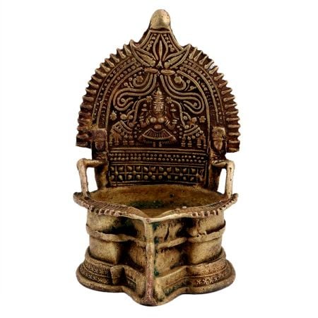 Traditional Brass Oil Lamp with Lakshmi
