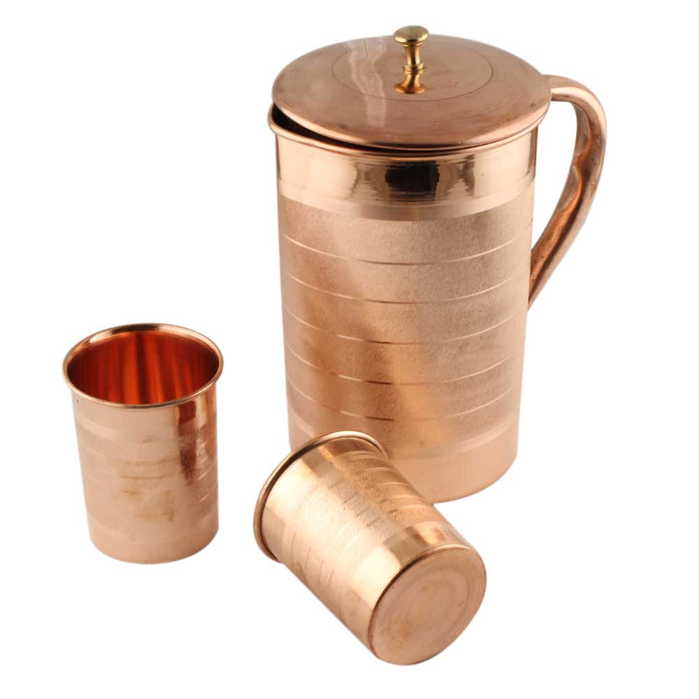 Large Copper Jug Pitcher With 2 Copper Glasses Drink ware Set