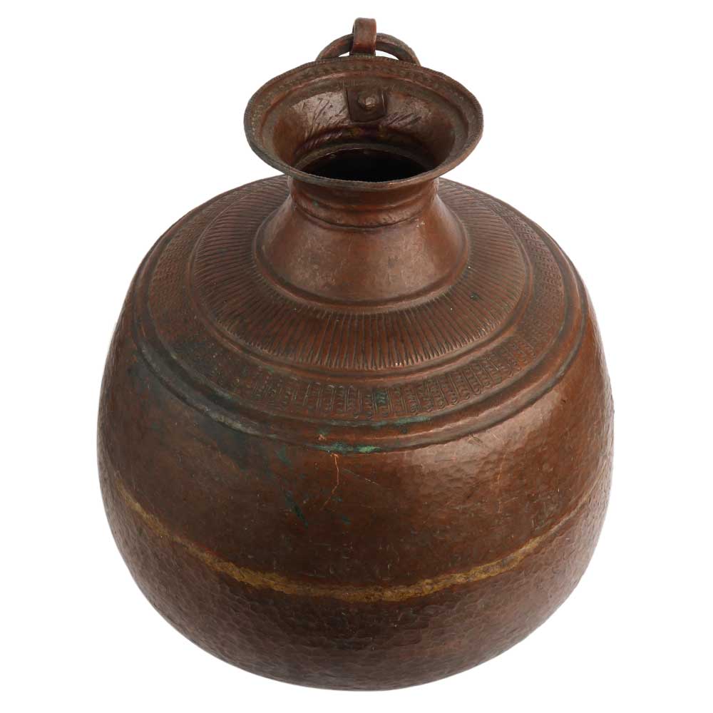 Copper Old Nepalese Water Pot With One Ring Handle