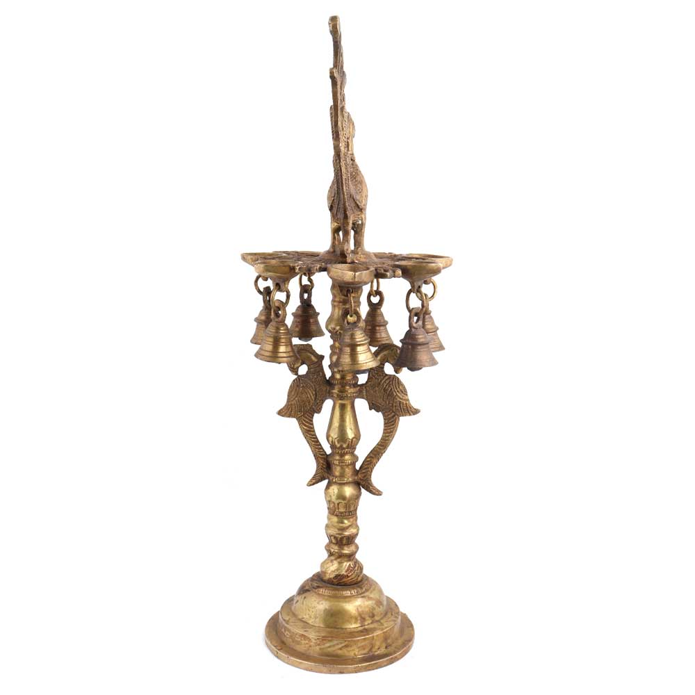 Oil Lamp Stand With Peacock and Hanging Bells