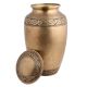 Handmade Brass Urn Pot Leaves Carved With Lid