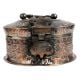 Copper Carved  Paan Daan Box With 6 Containers Big Handle And Latch