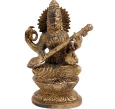 Brass Goddess Saraswati Playing Veena Statue