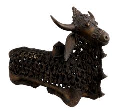 Tribal Brass Nandi Statue Jali design