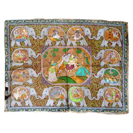 Radha Krishna Pichwai Painting And elephant Motifs With Different forms of Krishna Life