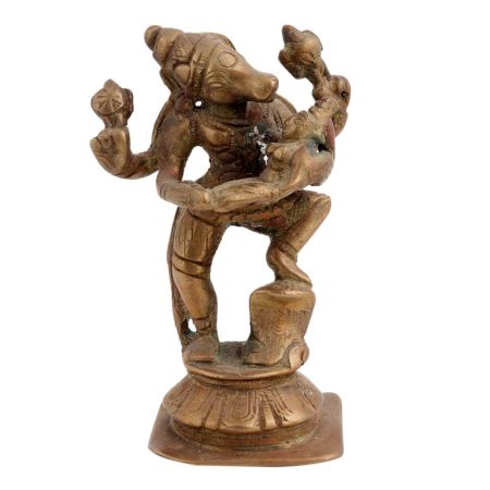 Brass Statue Of God Vishnu In Form Of Boar Lifting Goddess Bhudevi In His Arms