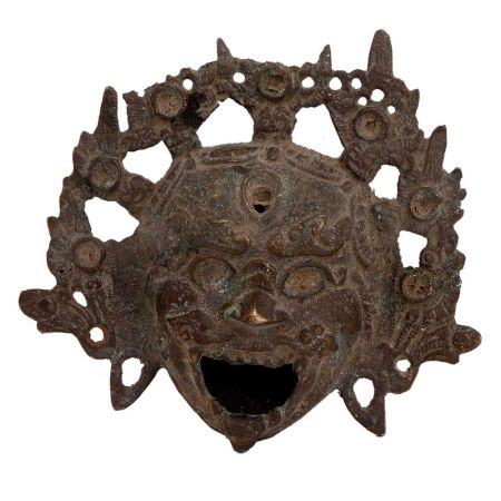 Brass Lion Face Chinese God With ornate Crown Wall Hanging