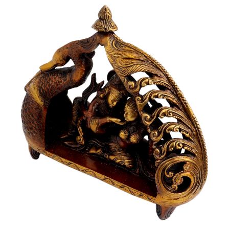 Ornate  Brass Radha Krishna Romance In Peacock Chowki