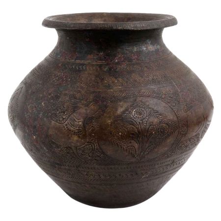 Brass Hand Carved  Figurine Holy Water Pot