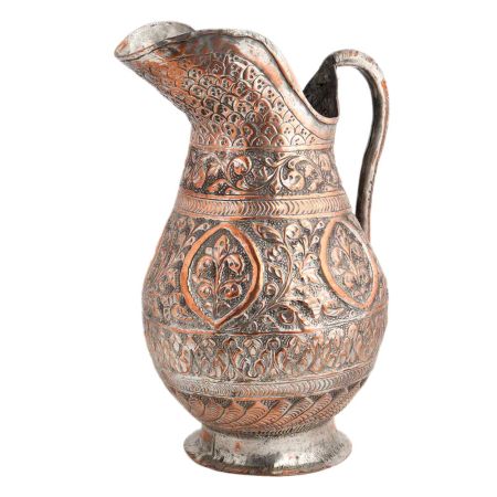 Handmade Copper Jug With Flower Motifs Scroll Design