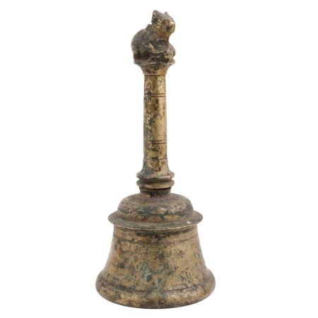 Brass Handheld Indian Bell With Nandi Statue