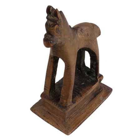 Brass Tribal Horse Figurine Statute On Rectangular Base
