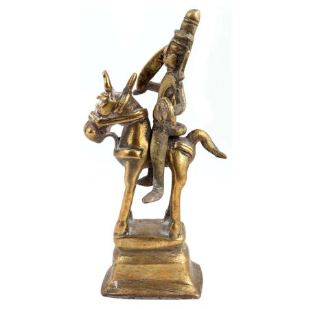 Odd Used Brass Statue Of Indian God Riding A Horse