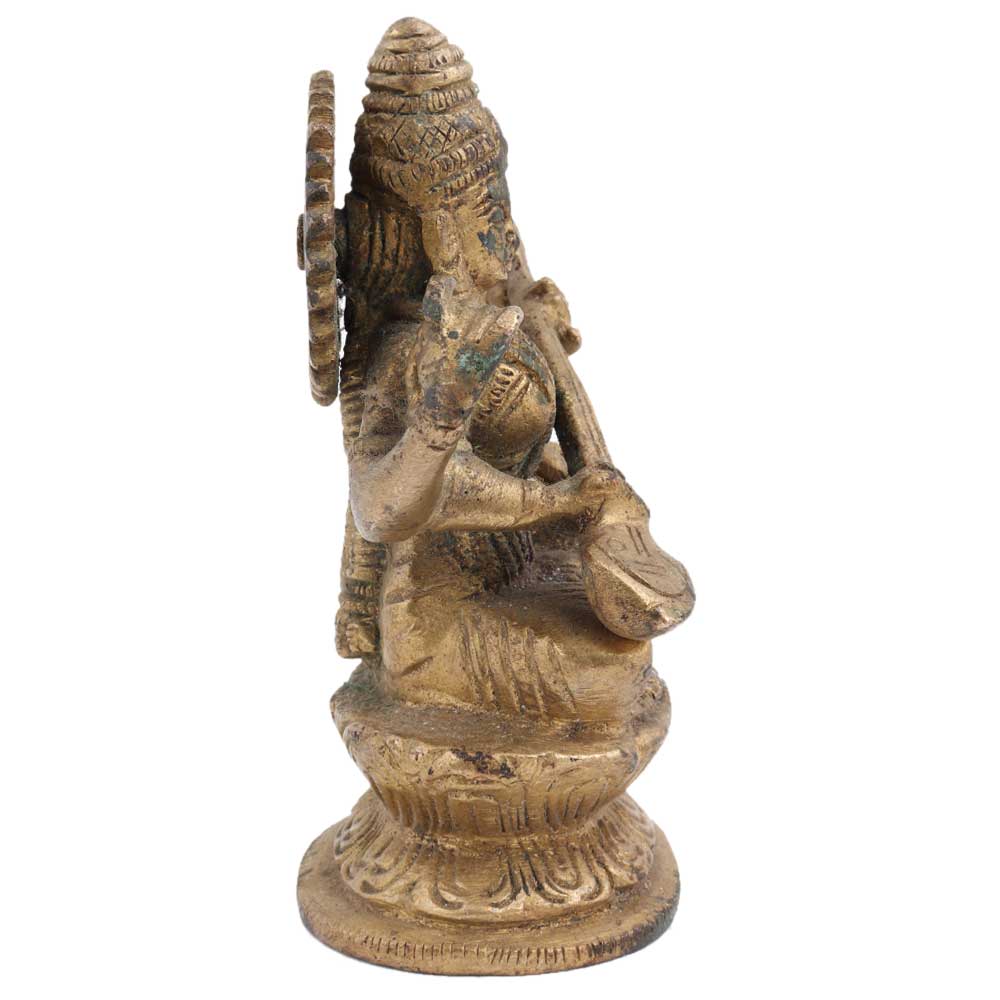 Brass Goddess Saraswati Playing Veena Statue 