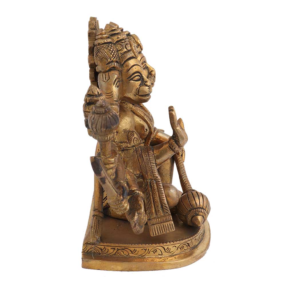 Brass Panch Mukhi Hanuman Statue Hindu Worship Statue