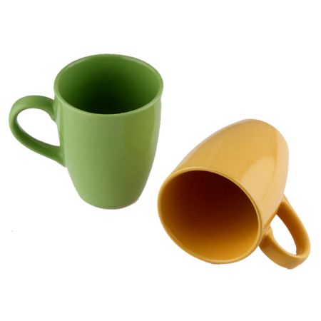 Designer Handcraft Ceramic Green & Yellow Coffee Mug In Set of 2