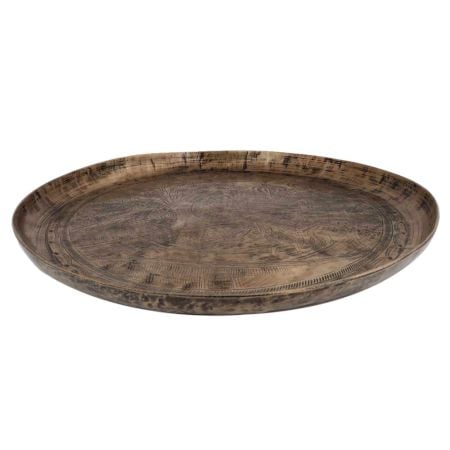 Bell Metal Tray Or Plate Hand Carved Village Landscape And Farming Scene