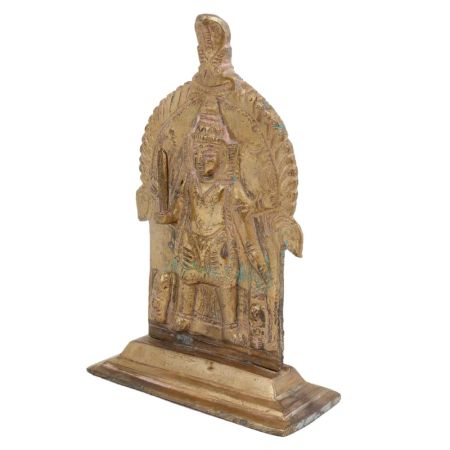 Standing Brass Deity Depicted Standing With Arched Panel