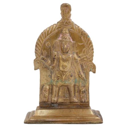 Standing Brass Deity Depicted Standing With Arched Panel