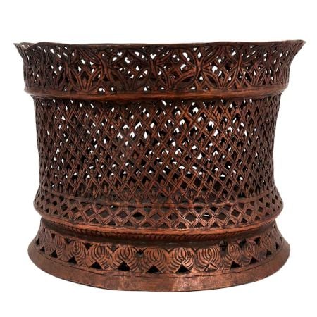 Hand Carved Copper Jali Work Tea light Holder For Religious Purpose