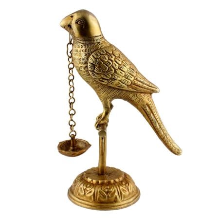 Hindu Ritual Brass Parrot On A Branch Oil Lamp