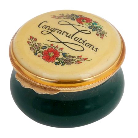 Congratulation Green Floral Painted Porcelain Box