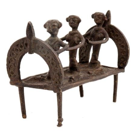 Tribal Brass Three Villagers Rowing A Boat Showpiece