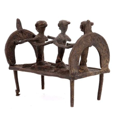 Tribal Brass Three Villagers Rowing A Boat Showpiece