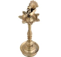Long Brass Peacock Oil Lamp With Designer Handle