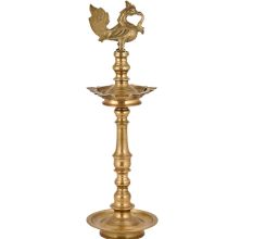 Brass Peacock Oil Diya Inauguration Lamp for Temples